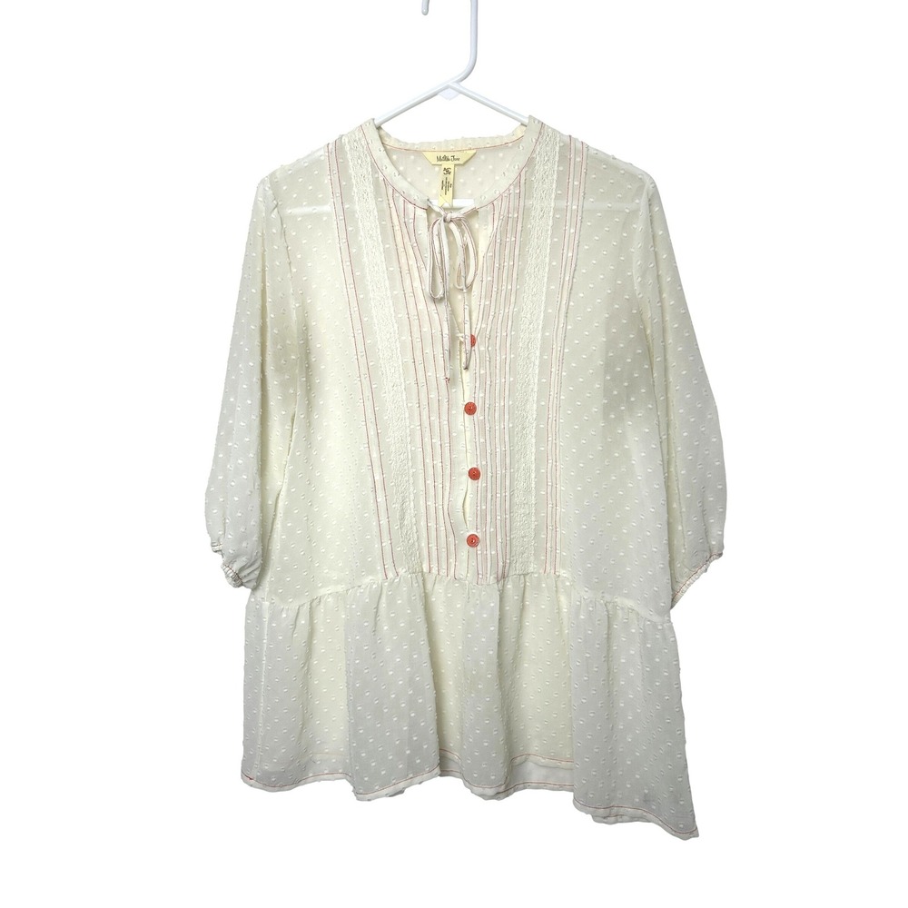 Matilda Jane Ivory Swiss Dot Peplum Blouse Womens Size M prairie cottagecore‎